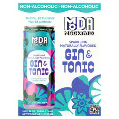 MODA Mocktails Sparkling Naturally Flavored Gin & Tonic, 12 fl oz, 4 count