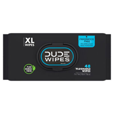 DUDE Wipes XL Fragrance Free Flushable Wipes, 48 count