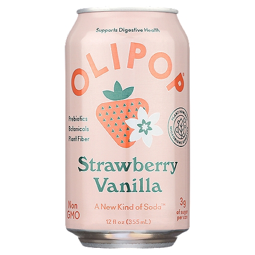 OLIPOP Strawberry Vanilla Sparkling Soda 12 fl oz
Our take on classic cream soda blends real strawberry juice, vanilla bean and a dash of lemon to create a modern and sumptuous treat that's sure to hit the spot every time.