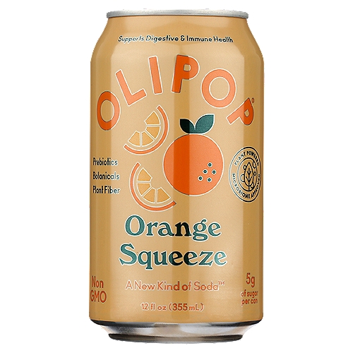 OLIPOP Orange Squeeze Sparkling Soda 12 fl oz
Our Orange Squeeze reinvents orange soda with a citrusy, vitamin C rich blend of natural ingredients. Clementine and mandarin juices collide with a hint of lemon to produce a bright twist on the nostalgic classic.