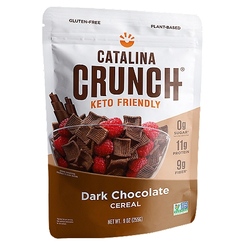 Catalina Crunch Dark Chocolate Cereal, 9 oz
0g Sugar†
†Not a low calorie food.

9g Fiber*, High in Fiber*
*6g total fat per serving.

A Better Way to Crunch™

Our Cereal is Made with the Same Delicious Taste and Crunch of Your Childhood Favorites, Featuring Plant-Based Protein and Fiber with Zero Added Sugar†, Made from Specially Curated Natural Ingredients.

Our protein-rich cereal will alleviate your hunger pains, and keep you feeling satisfied.