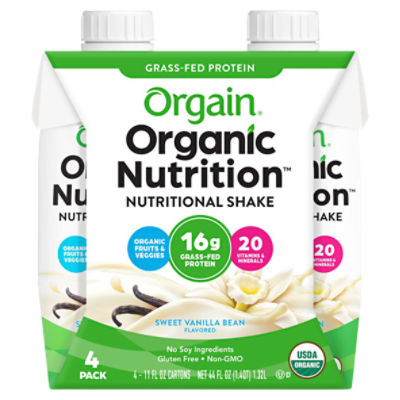 Orgain Organic Nutrition Shake Sweet Vanilla Bean Flavored Nutritional Shake, 11 fl oz, 4 count, 11 Fluid ounce