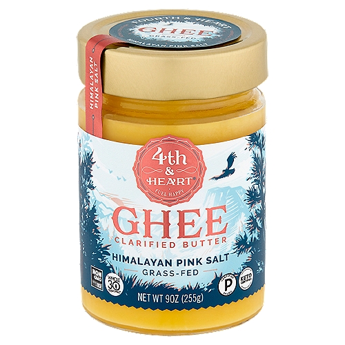 4th & Heart Himalayan Pink Salt Ghee Clarified Butter, 9 oz
Fuel Happy®
What is Ghee?
Ghee is a lactose-free, superfood alternative to other everyday butter, butter alternatives, and cooking oils that is made by simply cooking and filtering butter. Use every day for a happier you.

Made from milk from cows not treated with rBST*
*No significant difference has been shown between milk derived from rBST-treated and non-rBST-treated cows.