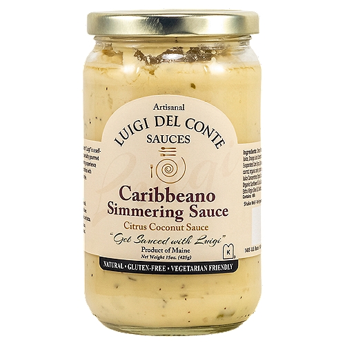 Luigi Del Conte Sauces Artisanal Caribbeano Simmering Sauce, 15 oz
This sauce brings you to the Islands ... spiced rum, citrus and coconut milk. The sweet and citrus combination will make your mouth explode with flavor. We recommend using with shellfish, chicken, steak, pasta, vegetables, and pizza.