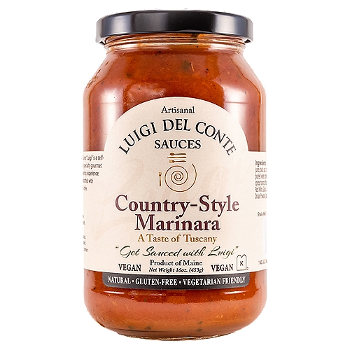 Luigi Del Conte Sauces Artisanal Country-Style Marinara Sauce, 16 oz
A garden fresh hearty sauce with full flavor. Made with Barbera wine and fresh plum tomatoes.