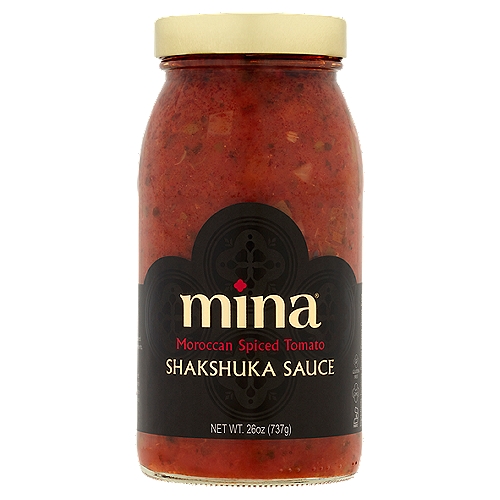 Mina Shakshuka Sauce, 26 oz
Mina Shakshuka Sauce is a rich Moroccan spiced tomato sauce made using only all natural ingredients.

Delicious when used traditionally with poached eggs as Shakshuka. Of course this sauce, which includes roasted peppers, onion, garlic, cilantro and parsley, can also be used with pasta, or on pizza, or to liven up a stew.