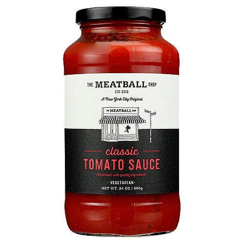 The Meatball Shop Classic Tomato Sauce, 24 oz
Our classic Tomato Sauce
We keep it simple with a high quality recipe. Just California whole peeled tomatoes, fresh onions, olive oil, salt, garlic, oregano, bay leaves and red pepper. Fresh and classic.