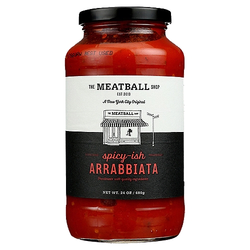 The Meatball Shop Spicy-ish Arrabbiata Sauce, 24 oz
Our Spicy-ish Arrabbiata
Our Classic Tomato Sauce with a kick. Whole California peeled tomatoes, fresh onions, garlic and herbs, made spicy-ish with dried red pepper flakes sautéed in olive oil. Classic kicked up a notch.