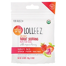 Lolleez Organic Throat Soothing Pops for Kids Variety Pack, For Ages 3+, 15 count, 3.70 oz