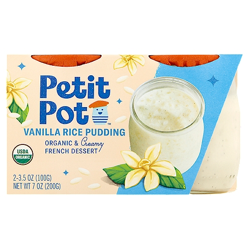 Petit Pot Organic & Creamy French Dessert Vanilla Rice Pudding, 3.5 oz, 2 count
A Taste of Magique
Dig in for a vanilla rice pudding treat so smooth and dreamy, you'll feel like you're sitting in a Parisian café. Made with a shortlist of organic ingredients, this dessert is absolument magique!
