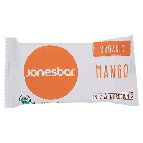 jonesbar Mango, 1.7 oz
We want to get back to the basics with our eating and encourage healthy living, so our bars are a healthy snack option you can rely on. Certified Organic, Certified Kosher, gluten free, vegan, soy free, no sugar added and no fillers -- welcome to the simple life!