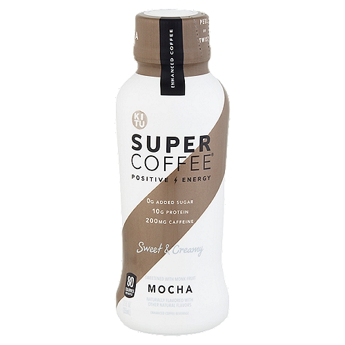Kitu Super Coffee Sweet & Creamy Mocha Enhanced Coffee Beverage, 12 fl oz
Lactose Free*
*99.9% Lactose-Free

What Makes it Super..
0g Added Sugar
Nothing Artificial
10g Protein
MCT Oil