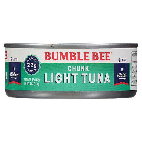 Bumble Bee Chunk Light Tuna in Water 5 oz. Can
Whether you want a mouthwatering tuna melt or a rich and savory tuna casserole, our Chunk Light Tuna in Water satisfies the craving. Bonus facts: it's easy, it's affordable, it's lean, it's packed with protein, mixes with almost everything, doesn't come with a delivery fee, and won't cost a ham or a turkey leg.
