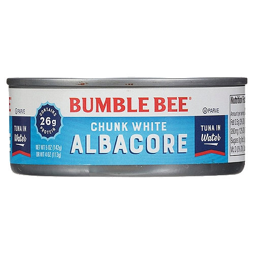 Bumble Bee Chunk White Albacore Tuna in Water 5 oz. Can
Whether you want a mouthwatering tuna melt or a rich and savory tuna casserole, our Chunk Light Albacore in Water satisfies the craving. Bonus facts: it's quick, it's affordable, it's lean, it's packed with protein, mixes with almost everything, doesn't come with a delivery fee, and won't cost a ham or a turkey leg.
