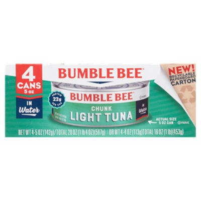 Bumble Bee Chunk Light Tuna in Water, 5 oz, 4 count, 1.25 Pound