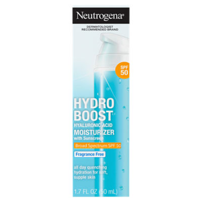 Neutrogena Hydro Boost Hyaluronic Acid Facial Moisturizer with SPF 50 Sunscreen, Fragrance-Free, 1.7 fl. oz