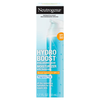 Neutrogena Hydro Boost Hyaluronic Acid Facial Moisturizer with SPF 50 Sunscreen, Fragrance-Free, 1.7 fl. oz