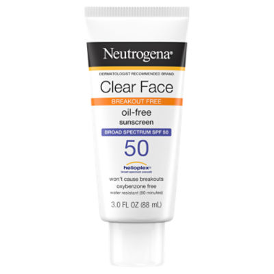 Neutrogena Clear Face Oil-Free Broad Spectrum Sunscreen, SPF 50, 3.0 fl oz