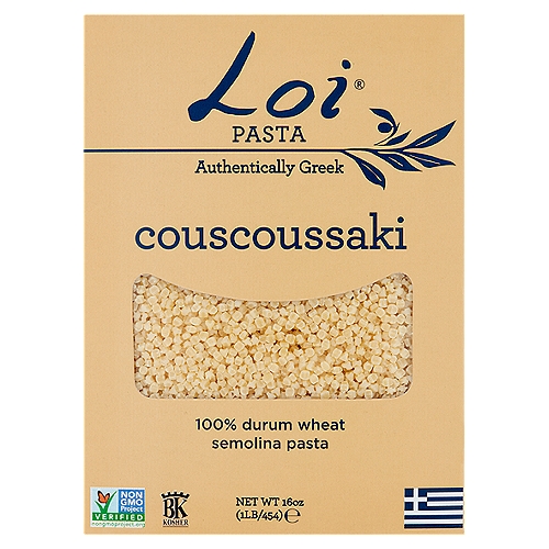 Loi Couscoussaki Pasta, 16 oz
Loi Pasta® Couscoussaki is a small Greek pasta, made from durum wheat semolina. Larger than traditional couscous, but smaller than fregula, Loi Couscoussaki is the ideal petite pasta. Light in flavor and texture, this pasta is delightful in soups, sides and salads, yet can stand on its own when cooked and dressed simply with olive oil - Loi Couscoussaki is the perfect pasta!