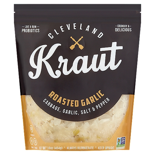 Cleveland Roasted Garlic Kraut, 16 oz
Our garlic forward variety is brimming with both raw & roasted garlic & a touch of fresh ground black pepper. Packed with pre & pro biotics, this rich kraut is a perfect way to boost your immune system.