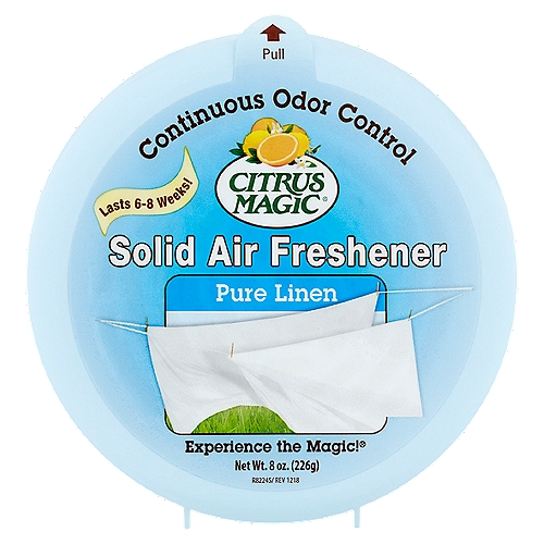 Citrus Magic Pure Linen Solid Air Freshener, 8 oz
Citrus Magic® Solid Air Fresheners eliminate unpleasant odors in problem areas, while cleaning and freshening the air.