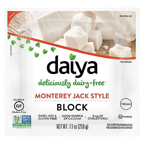 Daiya Monterey Jack Style Block, 7.1 oz
Deliciously dairy-free®

0 mg of Cholesterol*
*Per Serving