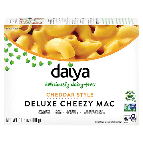 Daiya Cheddar Style Deluxe Cheezy Mac, 10.6 oz
Deliciously dairy-free®

Your new favorite comfort food! Daiya Cheddar Style Deluxe Cheezy Mac is the perfect blend of rich and creamy cheddar style cheeze sauce tossed into delicious gluten-free brown rice pasta. Grab your favorite bowl and enjoy!