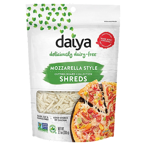 Daiya Mozzarella Style Cheese Shreds, 7.1 oz
Deliciously dairy-free®

Certified Plant Based®

Have you tried our Supreme Pizza? All our pizzas are topped with Cutting Board cheeze shreds and deliver a bold and delicious flavor with every cheezy mouthful.