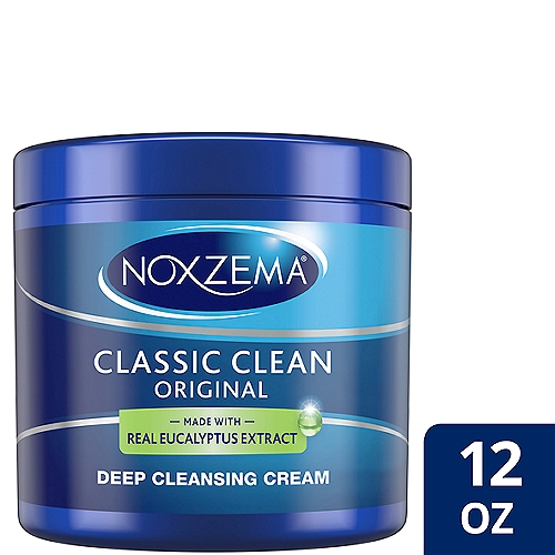 Noxzema Classic Clean Cleanser Original Deep Cleansing 12 oz
Give your skin an invigorating fresh start with Noxzema Original Deep Cleansing Cream. 
Noxzema Original Deep Cleansing Cream gives you clean, refreshing, soft and smooth skin with the classic Noxzema refreshing tingle. The original deep cleansing cream reaches into pores to remove dirt, oil, and makeup without over drying and leaving your skin soft and smooth. Noxzema Deep Cleansing Cream is also dermatologist tested and completely safe for your face. It is carefully made with eucalyptus, soybean, and linseed oils allowing your skin to feel invigorated and fresh. It can be used on wet or dry skin and for best results, slowly massage your face in a circular motion before rinsing thoroughly with water and patting dry with a washcloth. Noxzema original deep cleansing cream is also highly effective at removing hard to remove makeup and in doing so cleanses and softens your face at the same time. Feel the deep cleansing cream working as it provides a one of a kind, powerful tingling clean. Experience the Noxzema difference with products that give your skin an invigorating fresh start for visibly clearer skin. Put your trust in a classic and get ready for purified pores and beautifully soft skin.