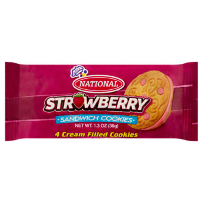 National Strawberry Cream Filled Sandwich Cookies, 4 count, 1.3 oz