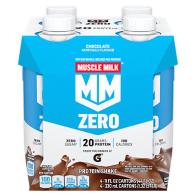 Muscle Milk Zero Sugar Non-Dairy Protein Shake Chocolate Artificially Flavored 11 Fl Oz 4 Count Carton