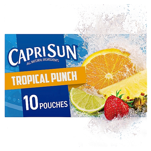 Capri Sun Tropical Punch Flavored Juice Drink Blend, 6 fl oz, 10 count
All About Awesome!
Capri Sun® is awesomeness in a pouch. It has all of the deliciousness without any of the bad stuff. It's Made with All-Natural Ingredients—that means no artificial colors, flavors, preservatives or high fructose corn syrup. That's what makes Capri Sun as epic as the kids who drink it!

30% Less Sugar than leading regular juice drinks*
*This Product 13g Total Sugars; Leading Regular Juice Drinks 20g Total Sugars per 6 Fl Oz Serving

You only want what's Best for your kids, and so do we! That's why we're committed to making Capri Sun® with all-natural ingredients.

Everything that goes into our pouches is there to bring out the epicness of childhood. In other words, It's All Good.