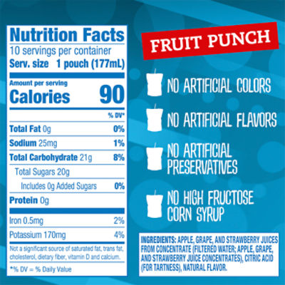 Capri Sun Fruit Punch Flavored 100% Juice Blend, 6 fl oz, 10 count