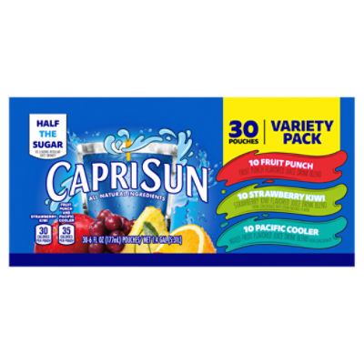 Capri Sun Fruit Punch, Strawberry Kiwi, Pacific Cooler Blend Variety Pack, 30 ct Box, 6 fl oz Pouch, 1.4 Gallon