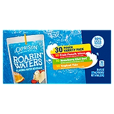 Capri Sun Roarin' Waters Fruit Punch Wave, Strawberry Kiwi Surf & Tropical Tide Naturally Flavored Water Beverage Variety Pack, 30 ct Box, 6 fl oz Pouches