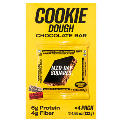 Mid-Day Squares Cookie Dough Chocolate + Functional Bar, 4 count, 4.66 oz