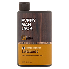 Every Man Jack Shampoo + Conditioner, Sandalwood 2-in-1 Daily Hair, 13.5 Ounce