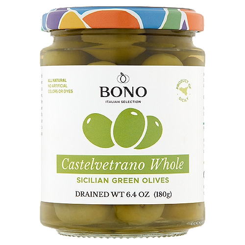 Bono Castelvetrano Whole Sicilian Green Olives, 6.4 oz