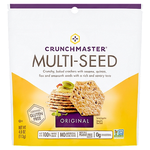 Crunchmaster Multi-Seed Original Crackers, 4.0 oz
Crunchy, Baked Crackers with Sesame, Quinoa, Flax and Amaranth Seeds with a Rich and Savory Taste

Crackers & snacks you can feel good about

Savory Taste with the Crunch You Crave
Our special blend of sesame, quinoa, flax and amaranth seeds is what gives this cracker great crunch, wholesome goodness and superb flavor! So you can feel good about always having a couple of pouches in your kitchen, because everyone in the house will be looking for them.