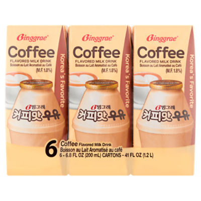 Binggrae Coffee Flavored Milk Drink, 6.8 fl oz, 6 count