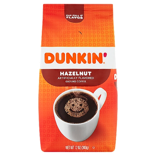 Dunkin' Hazelnut Ground Coffee, 12 oz
100% Premium Arabica Coffee

The rich, smooth taste of Dunkin' Original Blend with the flavor and aroma of sweet roasted hazelnuts. Brew yourself a cup and enjoy the great taste of Dunkin' at home.