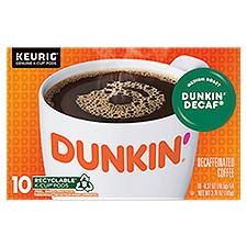 Dunkin' Donuts Dunkin' Decaf Medium Roast Decaffeinated Coffee K-Cup Pods, 0.37 oz, 10 count, 3.7 Ounce