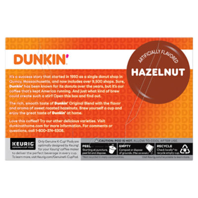 Dunkin Donuts Hazelnut Coffee K Cup Pods 0.37 oz 10 count Dearborn