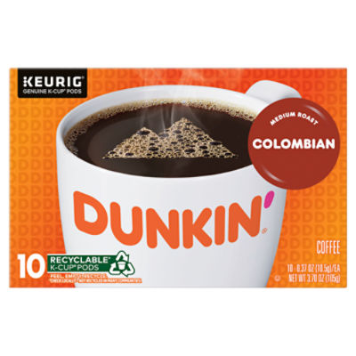 Dunkin Donuts 100 Colombian Medium Roast Coffee K Cup Pods 0.37 oz 10 count Fairway