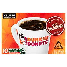 Dunkin' Donuts K-Cup Pods, 100% Colombian Medium Roast Coffee, 10 Each