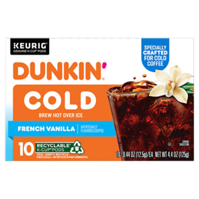 Dunkin' French Vanilla Cold Brew Hot Over Ice K-Cup Pods, 0.44 oz, 10 count