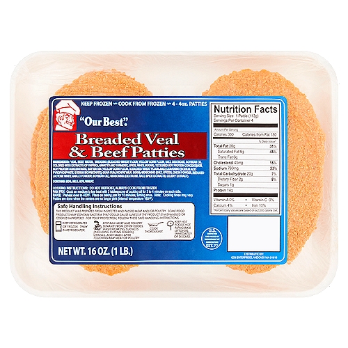 ''Our Best'' Breaded Veal & Beef Patties, 4 oz, 4 count