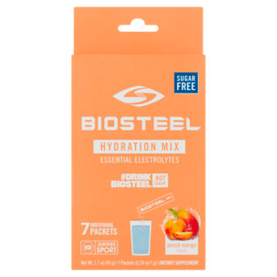 BioSteel Sugar Free Peach Mango Flavor Hydration Mix Dietary Supplement, 0.24 oz, 7 count