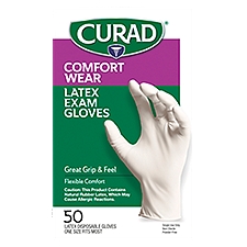 Curad Comfort Wear Latex Exam Gloves, 50 count, 50 Each