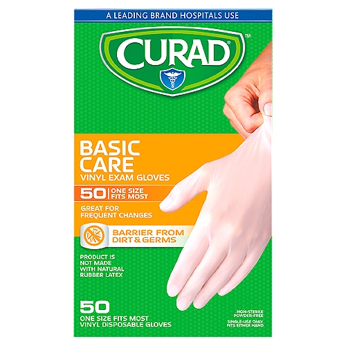 Curad Basic Care Vinyl Exam Gloves, 50 count